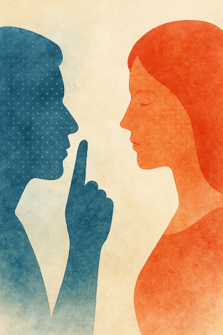 Homme faisant "chut" à une femme