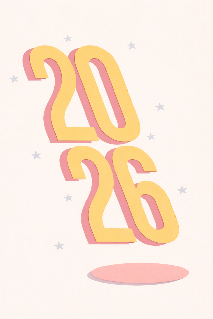 Année 2026 entourée d'étoiles