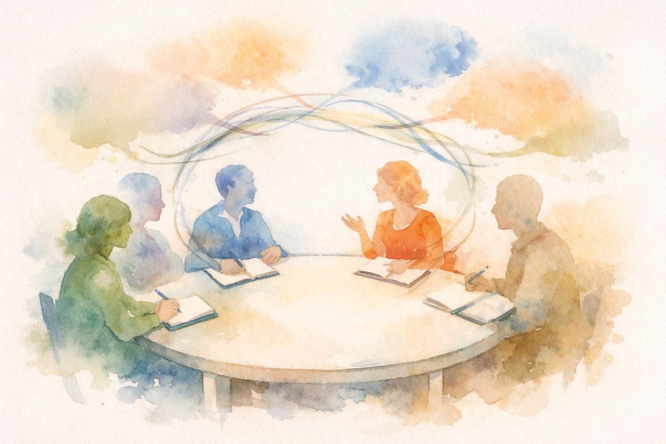 Personnes discutant autour d'une table
